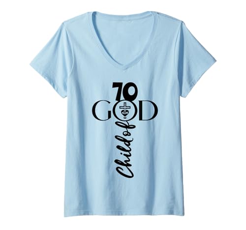 Damen Christ Gott 70 Jahre Jesus 70. Geburtstag T-Shirt mit V-Ausschnitt von JESUS LOVES YOU BIRTHDAY DESIGNS & OUTFITS