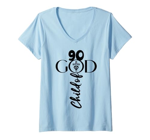 Damen Christ Gott 90 Jahre Jesus 90. Geburtstag T-Shirt mit V-Ausschnitt von JESUS LOVES YOU BIRTHDAY DESIGNS & OUTFITS