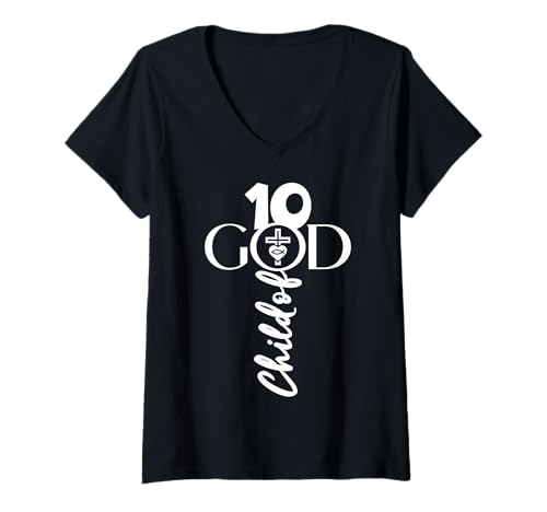 Damen GOTT 10 JAHRE JESUS 10. GEBURTSTAG T-Shirt mit V-Ausschnitt von JESUS LOVES YOU BIRTHDAY DESIGNS & OUTFITS