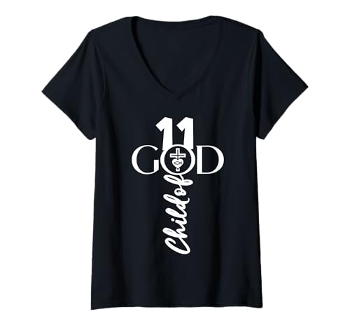Damen GOTT 11 JAHRE JESUS 11. GEBURTSTAG T-Shirt mit V-Ausschnitt von JESUS LOVES YOU BIRTHDAY DESIGNS & OUTFITS