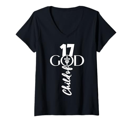 Damen GOTT 17 JAHRE JESUS 17. GEBURTSTAG T-Shirt mit V-Ausschnitt von JESUS LOVES YOU BIRTHDAY DESIGNS & OUTFITS