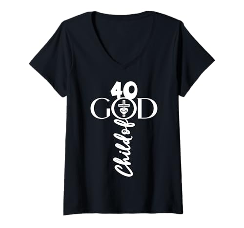 Damen GOTT 40 JAHRE JESUS 40. GEBURTSTAG T-Shirt mit V-Ausschnitt von JESUS LOVES YOU BIRTHDAY DESIGNS & OUTFITS