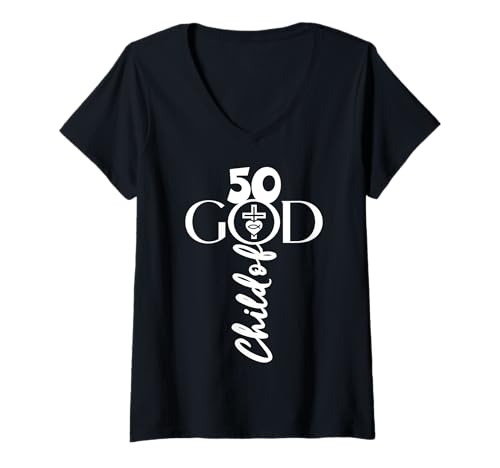 Damen GOTT 50 JAHRE JESUS 50. GEBURTSTAG T-Shirt mit V-Ausschnitt von JESUS LOVES YOU BIRTHDAY DESIGNS & OUTFITS