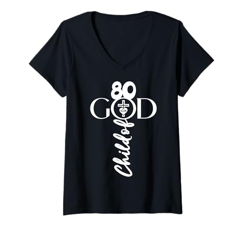 Damen GOTT 80 JAHRE JESUS 80. GEBURTSTAG T-Shirt mit V-Ausschnitt von JESUS LOVES YOU BIRTHDAY DESIGNS & OUTFITS
