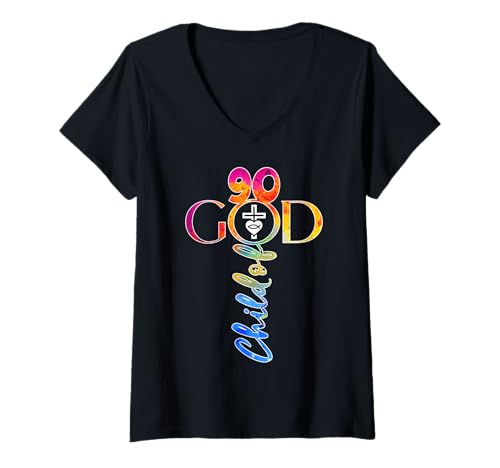 Damen GOTT 90 JAHRE JESUS 90. GEBURTSTAG T-Shirt mit V-Ausschnitt von JESUS LOVES YOU BIRTHDAY DESIGNS & OUTFITS