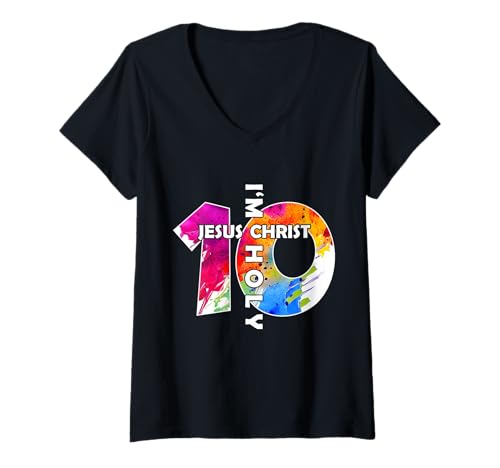 Damen Jesus Christ ICH Bin 10 Jahre Jesus 10. Geburtstag T-Shirt mit V-Ausschnitt Damen Jesus Christ ICH Bin 10 Jahre Jesus 10. Geburtstag T-Shirt mit V-Ausschnitt von JESUS LOVES YOU BIRTHDAY DESIGNS & OUTFITS