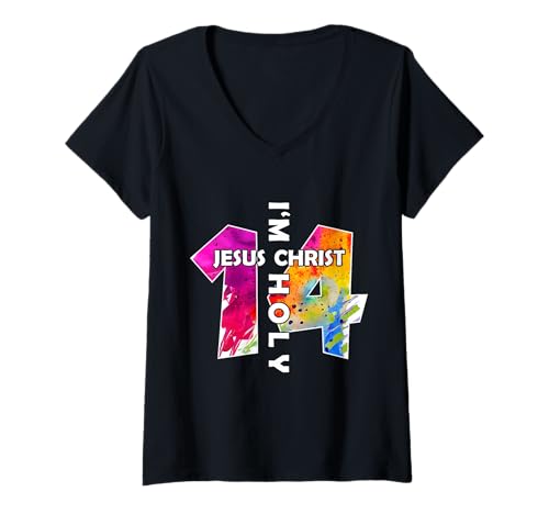Damen Jesus Christ ICH Bin 14 Jahre Jesus 14. Geburtstag T-Shirt mit V-Ausschnitt Damen Jesus Christ ICH Bin 14 Jahre Jesus 14. Geburtstag T-Shirt mit V-Ausschnitt von JESUS LOVES YOU BIRTHDAY DESIGNS & OUTFITS