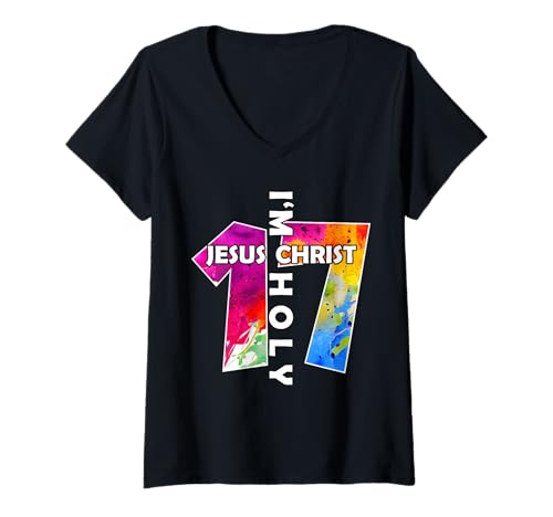 Damen Jesus Christ ICH Bin 17 Jahre Jesus 17. Geburtstag T-Shirt mit V-Ausschnitt von JESUS LOVES YOU BIRTHDAY DESIGNS & OUTFITS