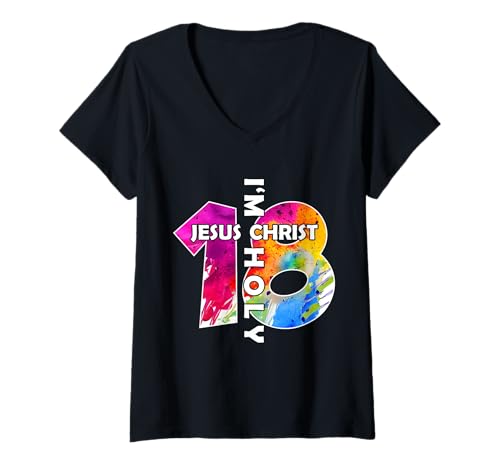 Damen Jesus Christ ICH Bin 18 Jahre Jesus 18. Geburtstag T-Shirt mit V-Ausschnitt von JESUS LOVES YOU BIRTHDAY DESIGNS & OUTFITS