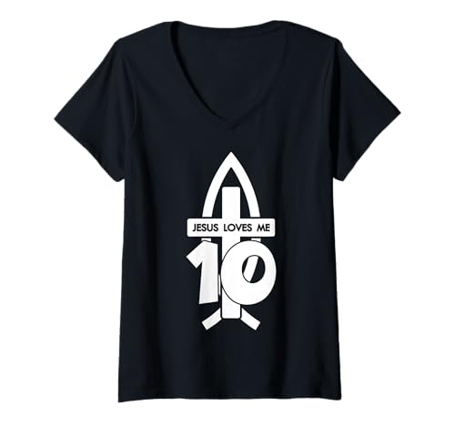 Damen Jesus Loves ME 10 RELIGIÖSES 10 Jahre Jesus 10. Geburtstag T-Shirt mit V-Ausschnitt Damen Jesus Loves ME 10 RELIGIÖSES 10 Jahre Jesus 10. Geburtstag T-Shirt mit V-Ausschnitt von JESUS LOVES YOU BIRTHDAY DESIGNS & OUTFITS
