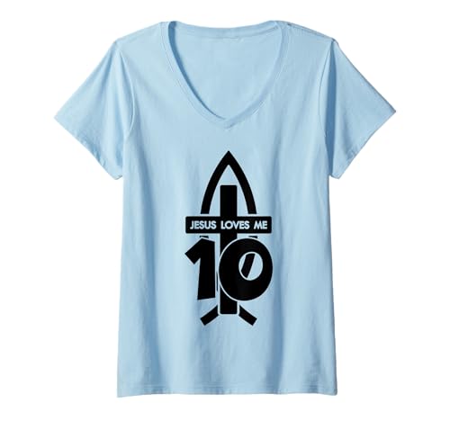 Damen Jesus Loves ME 10 RELIGIÖSES 10 Jahre Jesus 10. Geburtstag T-Shirt mit V-Ausschnitt von JESUS LOVES YOU BIRTHDAY DESIGNS & OUTFITS