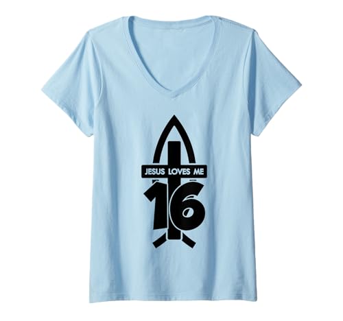 Damen Jesus Loves ME 16 RELIGIÖSES 16 Jahre Jesus 16. Geburtstag T-Shirt mit V-Ausschnitt von JESUS LOVES YOU BIRTHDAY DESIGNS & OUTFITS