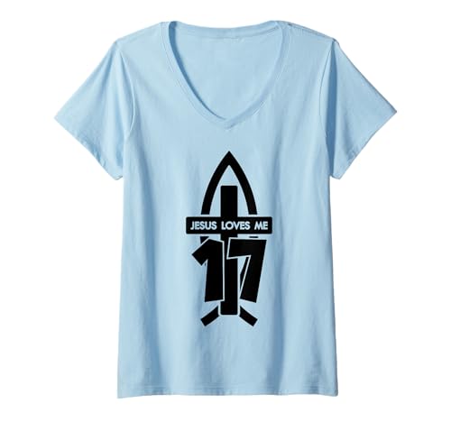 Damen Jesus Loves ME 17 RELIGIÖSES 17 Jahre Jesus 17. Geburtstag T-Shirt mit V-Ausschnitt von JESUS LOVES YOU BIRTHDAY DESIGNS & OUTFITS