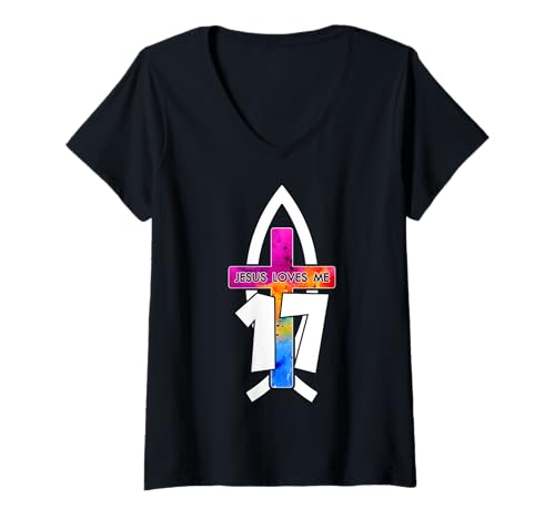 Damen Jesus Loves ME 17 RELIGIÖSES 17 Jahre Jesus 17. Geburtstag T-Shirt mit V-Ausschnitt Damen Jesus Loves ME 17 RELIGIÖSES 17 Jahre Jesus 17. Geburtstag T-Shirt mit V-Ausschnitt von JESUS LOVES YOU BIRTHDAY DESIGNS & OUTFITS