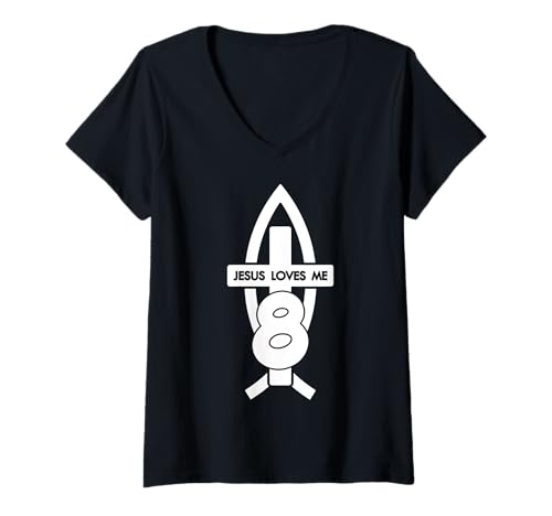Damen Jesus Loves ME 8 RELIGIÖSES 8 Jahre Jesus 8. Geburtstag T-Shirt mit V-Ausschnitt Damen Jesus Loves ME 8 RELIGIÖSES 8 Jahre Jesus 8. Geburtstag T-Shirt mit V-Ausschnitt von JESUS LOVES YOU BIRTHDAY DESIGNS & OUTFITS