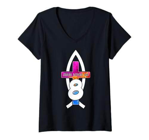 Damen Jesus Loves ME 8 RELIGIÖSES 8 Jahre Jesus 8. Geburtstag T-Shirt mit V-Ausschnitt Damen Jesus Loves ME 8 RELIGIÖSES 8 Jahre Jesus 8. Geburtstag T-Shirt mit V-Ausschnitt von JESUS LOVES YOU BIRTHDAY DESIGNS & OUTFITS
