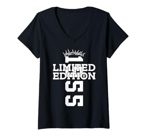 Damen RELIGIÖS Limited Edition 1955 Jesus 70. Geburtstag T-Shirt mit V-Ausschnitt von JESUS LOVES YOU BIRTHDAY DESIGNS & OUTFITS