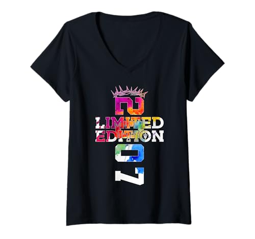 Damen RELIGIÖS Limited Edition 2007 Jesus 18. Geburtstag T-Shirt mit V-Ausschnitt von JESUS LOVES YOU BIRTHDAY DESIGNS & OUTFITS