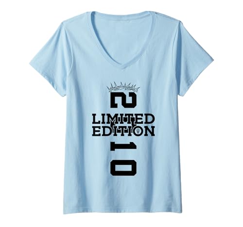 Damen RELIGIÖS Limited Edition 2010 Jesus 15. Geburtstag T-Shirt mit V-Ausschnitt von JESUS LOVES YOU BIRTHDAY DESIGNS & OUTFITS