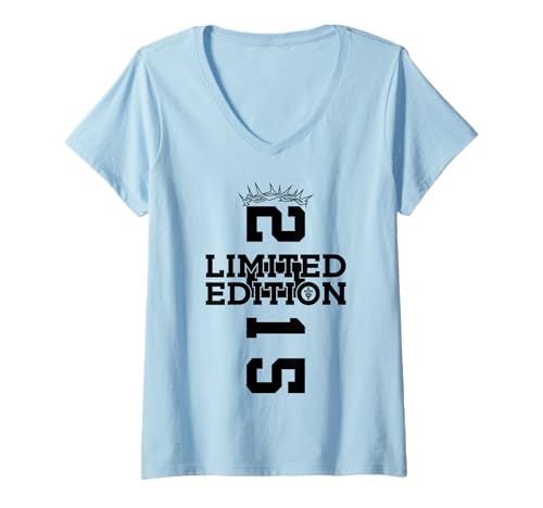 Damen RELIGIÖS Limited Edition 2015 Jesus 10. Geburtstag T-Shirt mit V-Ausschnitt von JESUS LOVES YOU BIRTHDAY DESIGNS & OUTFITS