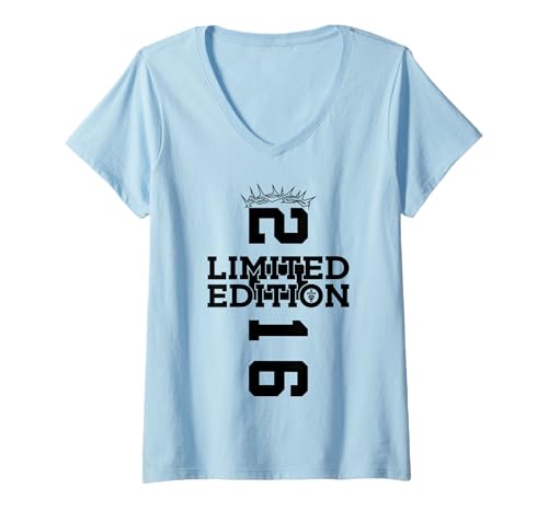Damen RELIGIÖS Limited Edition 2016 Jesus 9. Geburtstag T-Shirt mit V-Ausschnitt von JESUS LOVES YOU BIRTHDAY DESIGNS & OUTFITS