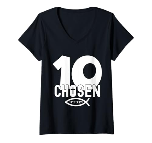Damen RELIGIÖSES Chosen 10 Jahre Jesus 10. Geburtstag T-Shirt mit V-Ausschnitt von JESUS LOVES YOU BIRTHDAY DESIGNS & OUTFITS