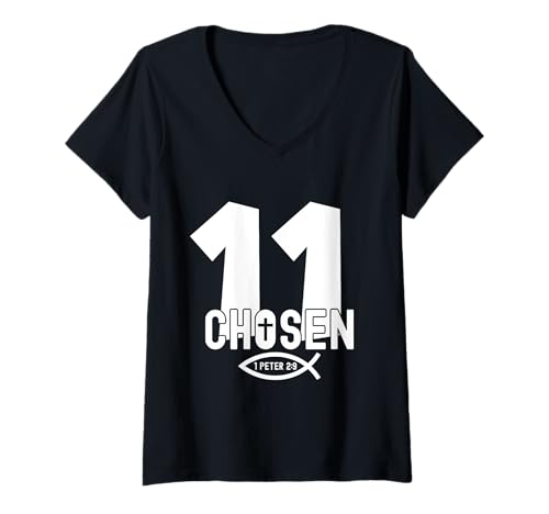 Damen RELIGIÖSES Chosen 11 Jahre Jesus 11. Geburtstag T-Shirt mit V-Ausschnitt von JESUS LOVES YOU BIRTHDAY DESIGNS & OUTFITS