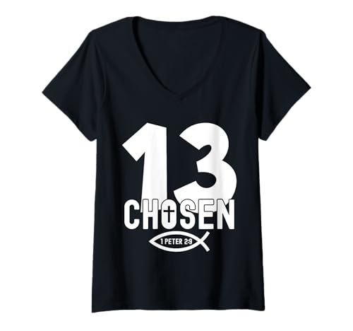 Damen RELIGIÖSES Chosen 13 Jahre Jesus 13. Geburtstag T-Shirt mit V-Ausschnitt von JESUS LOVES YOU BIRTHDAY DESIGNS & OUTFITS