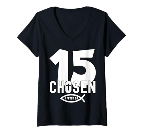 Damen RELIGIÖSES Chosen 15 Jahre Jesus 15. Geburtstag T-Shirt mit V-Ausschnitt Damen RELIGIÖSES Chosen 15 Jahre Jesus 15. Geburtstag T-Shirt mit V-Ausschnitt von JESUS LOVES YOU BIRTHDAY DESIGNS & OUTFITS