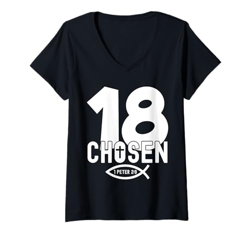 Damen RELIGIÖSES Chosen 18 Jahre Jesus 18. Geburtstag T-Shirt mit V-Ausschnitt von JESUS LOVES YOU BIRTHDAY DESIGNS & OUTFITS