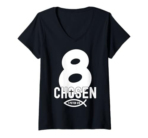 Damen RELIGIÖSES Chosen 8 Jahre Jesus 8. Geburtstag T-Shirt mit V-Ausschnitt von JESUS LOVES YOU BIRTHDAY DESIGNS & OUTFITS