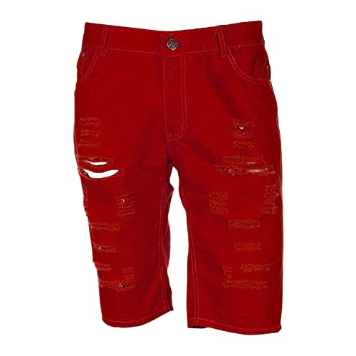 Einfarbige Distressed Denim Shorts für Herren Lässig Weich Sommer Zerrissene Jeans Kurze Entspannte Vintage Loch Jeans Kurze Hose (Rot,XXL) von JEShifangjiusu