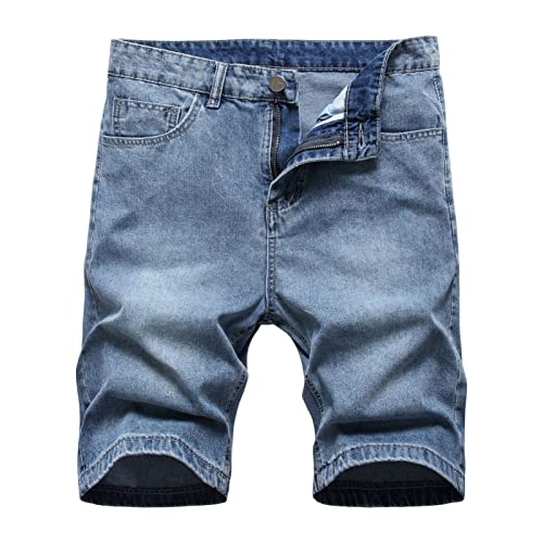 Herren Casual Loose Straight Denim Short Stretch Slim Fit Washed Jeans Shorts Sommer Regular Fit Comfy Jeans Short Pants (Blau,38) von JEShifangjiusu