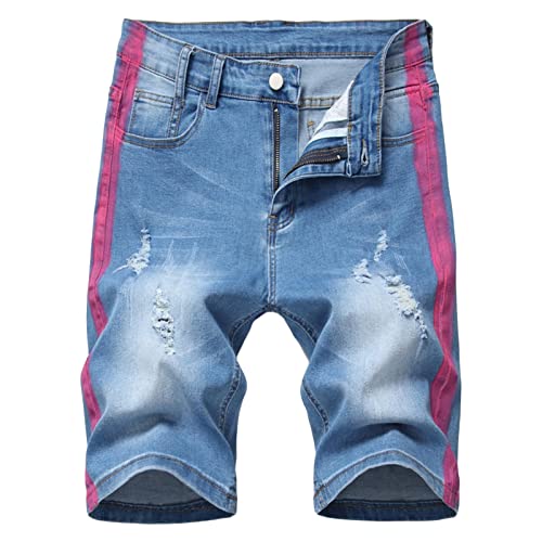 Herren Stretch Distressed Denim Short Classic Vintage Straight Zerrissene Jeans Shorts Loose Hole Casual Jean Short Pants (Hellblau 1,30) von JEShifangjiusu