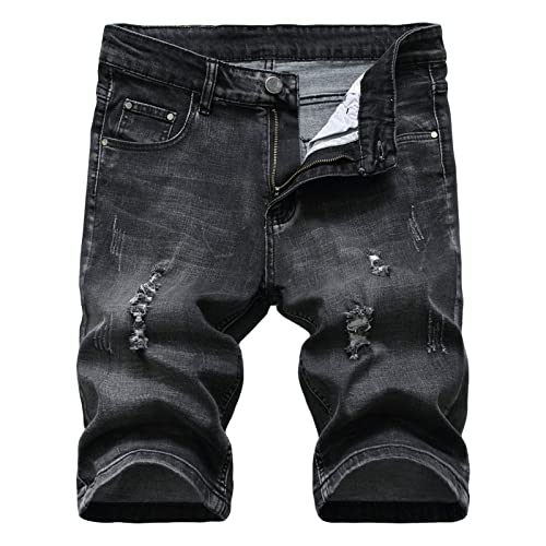 Herren Washed Distressed Denim Short Klassische Vintage Ripped Straight Jeans Shorts Regular Fit Jean Short Pants mit Ausgefransten Löchern (Grau,38) von JEShifangjiusu