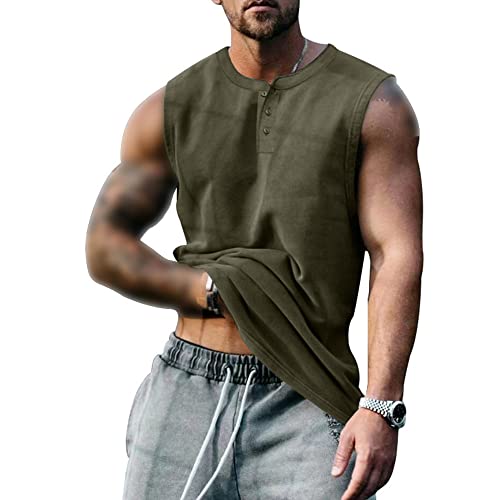 JEShifangjiusu ÄRmellose Herrenweste Mit Rundhalsausschnitt Und Knopfleiste Schlanke Einfarbige Sportweste DüNnes LäSsiges Tank-Top (Grün 1pc,XL) von JEShifangjiusu