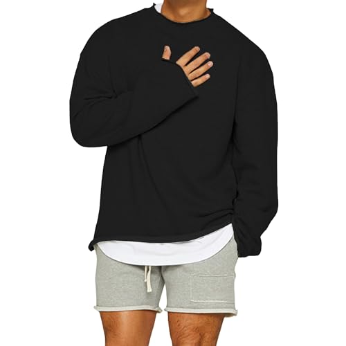 JEShifangjiusu Herren Freizeit Sport Sweatshirt Fitness Lose Pullover Baumwolle Atmungsaktiv Lange ÄRmel (Schwarz,M) von JEShifangjiusu