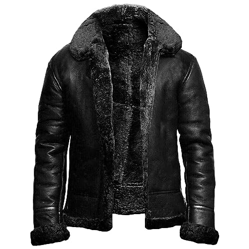 JEShifangjiusu Herren Kurzer Gepolsterter Pelzmantel LäSsiger ReißVerschluss Revers Outwear Slim-Fit GefüTterte Fleece Jacke (Schwarz,XS) von JEShifangjiusu