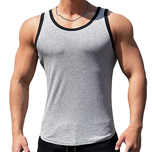 JEShifangjiusu MäNner äRmellose Sport Fitness I-FöRmige Weste Muskel -Freizeitrund -Nacken -Tanktop Bequemes Atmungsaktives Saum -Singulett (Grau 1pc,M) von JEShifangjiusu