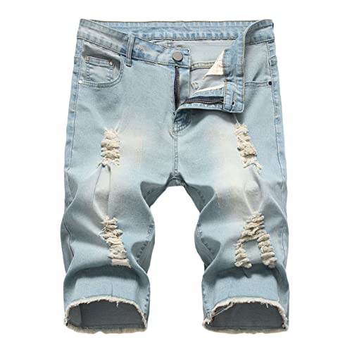 Lässige Gerade Zerrissene Jeans für Herren Kurze Klassische Vintage Jeansshorts im Distressed Stil Sommer Outdoor Loch Jeans Kurze Hose (Hellblau 2,42) von JEShifangjiusu