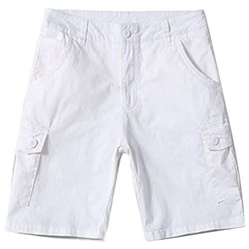 Leichte Atmungsaktive Cargo Shorts für Herren Lässige Outdoor Twill Shorts mit Mehreren Taschen Sommer Relaxed Fit Kurze Baumwollhose (Weiß,30) von JEShifangjiusu