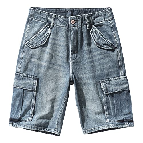 Lockere Lässige Cargo Jeans Shorts für Herren Klassische Entspannte Passform Hip Hop Denim Kurze Sommer Mehrere Taschen Kurze Jeanshose (Blau,30) von JEShifangjiusu
