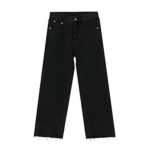 Regular Fit Herrenjeans mit Geradem Bein Vintage Washed Distressed Denim Pants Retro Plain Loose Fit Jeanshose (Schwarz,M) von JEShifangjiusu