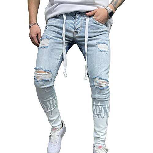 Skinny Slim Fit Jeans für Herren Stretch Denim Bleistifthose mit 6 Taschen Lässige Hip Hop Jeanshose mit Seitentaschen (XL,Weiß) von JEShifangjiusu