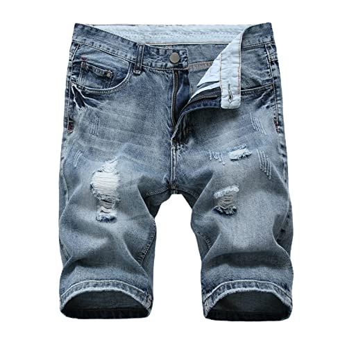 Slim Fit Distressed Denim Shorts für Herren Leichte Gerade Zerrissene Jeans Kurze Outdoor Vintage Loch Jeans Kurze Hose (Blau 3,36) von JEShifangjiusu