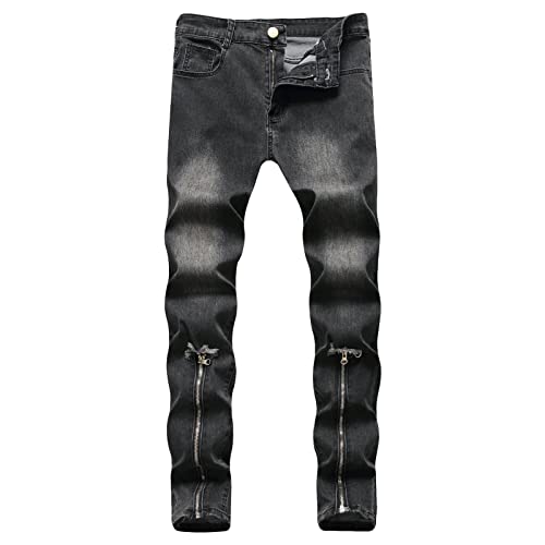 Slim Fit Jeans mit Zerrissenen Patches für Herren Jeanshose mit Geradem Bein und Distressed Patch Dehnbare Skinny Holes Jeanshose (3XL,Grau) von JEShifangjiusu