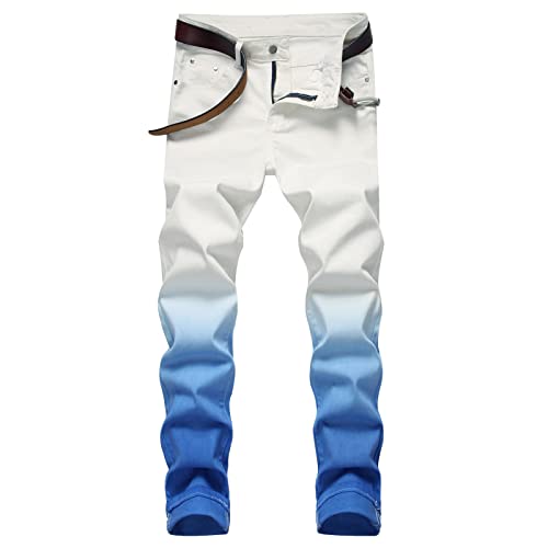 Stylische bedruckte Stretch Jeans für Herren Skinny Slim Tie Dye Denim Jeans Leichte Distressed Comfort Jeanshose (Blau,34) von JEShifangjiusu