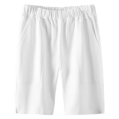 Weiche Lässige Shorts mit Elastischer Taille für Herren Klassische Lounge Pyjama Shorts aus Baumwolle Loose Fit Athletic Gym Sommer Strandshorts (Weiß,L) von JEShifangjiusu