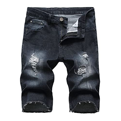 Zerrissene Ausgefranste Denim Shorts für Herren Klassische Lässige Distressed Jeans Kurze Sommermode Vintage Loch Jeans Kurze Hosen (Schwarz 2,40) von JEShifangjiusu