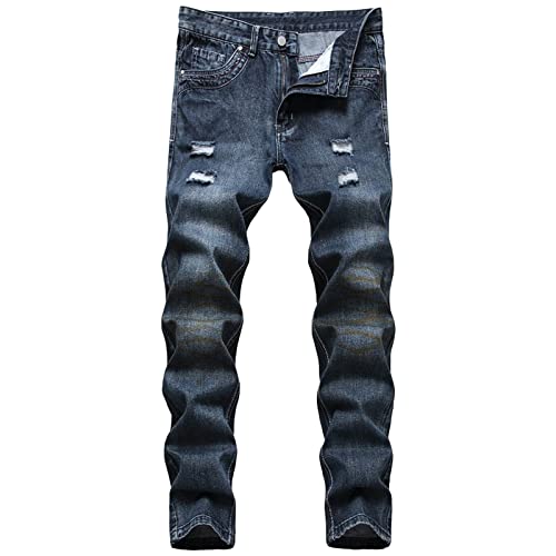 Zerrissene Herren Jeans mit Retro Waschung Destroyed Slim Stretch Biker Denim Pants Vintage Distressed Moto Hip Hop Jean (Blau,32) von JEShifangjiusu
